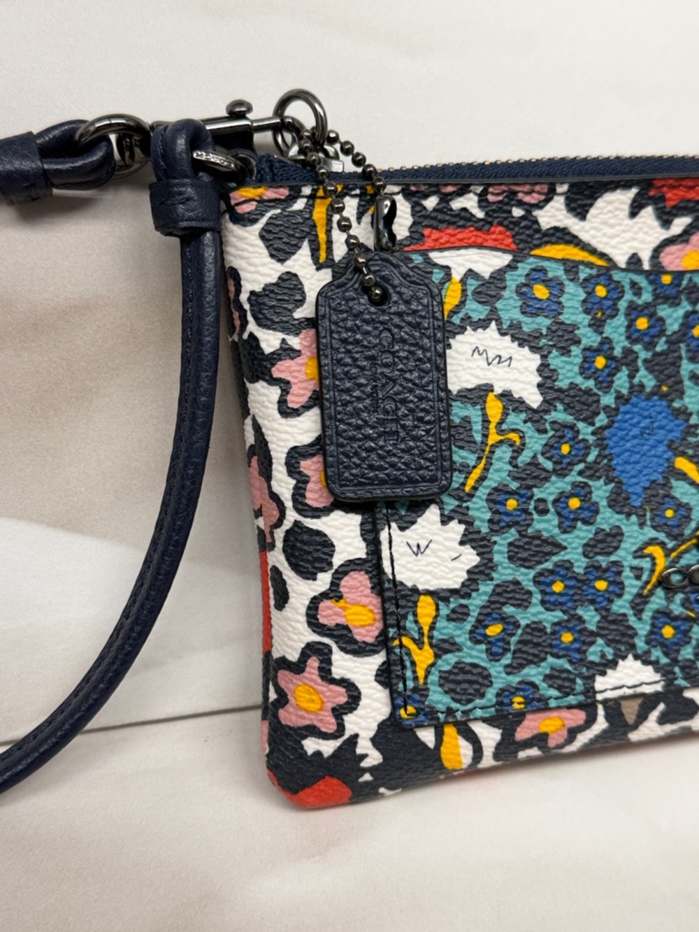 COACH Blue Multi Floral Leather Wristlet - Picture 4 of 13